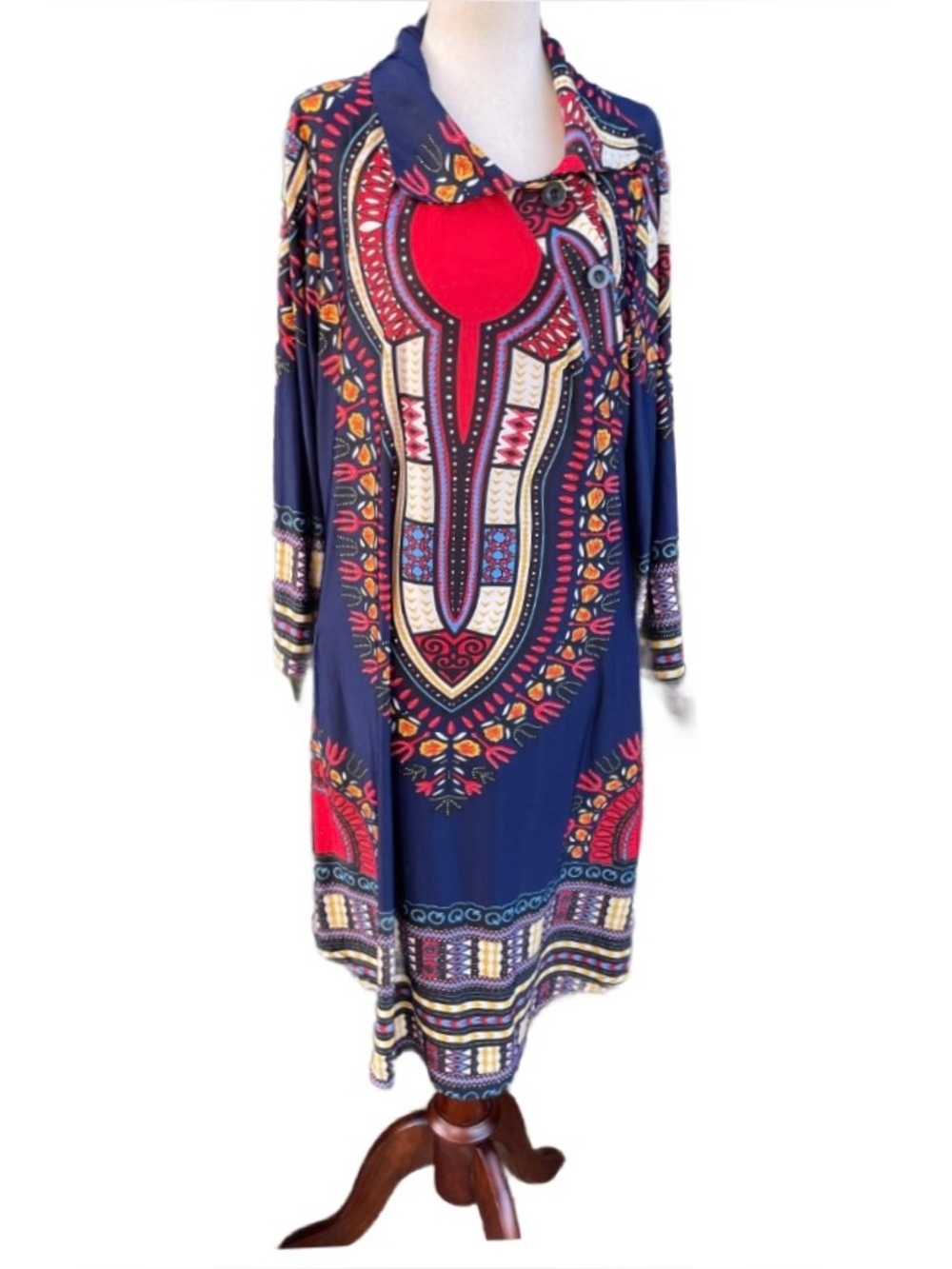 R & B Collections ~ Women’s X-Large ~ Red/Blue W/ Geometric Design ~ Boho Dress
